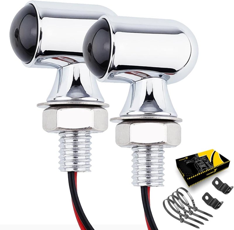 TSUNG Mini Motorcycle Turn Signals Light LED Micro Blinkers for Front/Rear Universal Aftermarket Small Indicator for Cafe Racer Bobber Cruiser Street Bikes (Chrome-Smoke Lens) - Image 1
